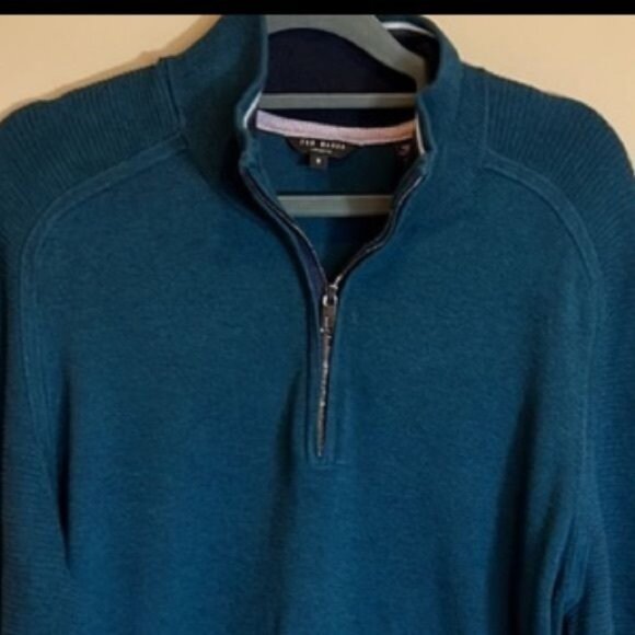 Ted Baker London Knitted 1/4 Zip Funnel Neck Sweater Size XL Viscose Cotton - Picture 3 of 14
